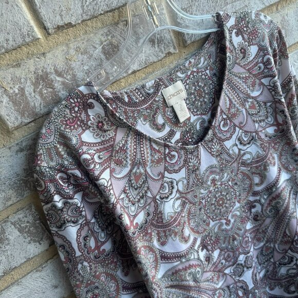Chico's Long Sleeve V-Neck Cotton Blend Paisley Blouse Size 2 (L). - Picture 6 of 8